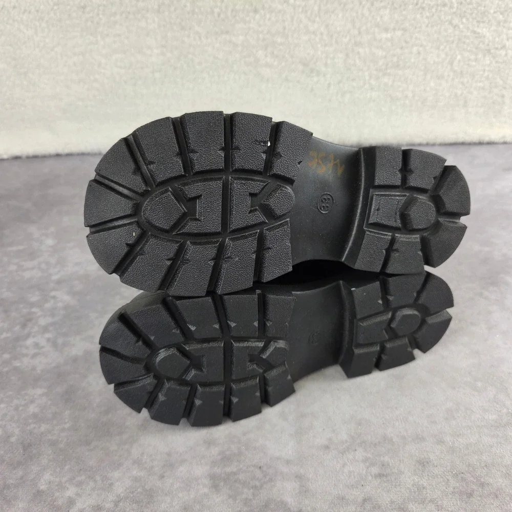 Kids Black Bow Detail Tall Lug Sole Boots Rear Zip Platform Size 33 S1890